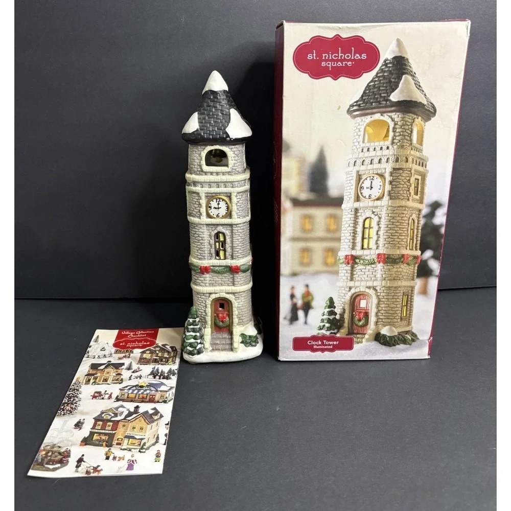 St Nicholas Square Clocktower Christmas Village in Box NO LIGHT